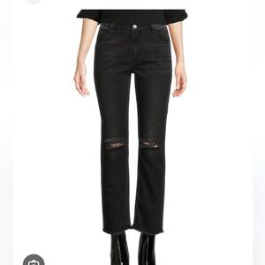 Anthropologie Cloth & Stone‎ Black Distressed Straight Leg Jeans Size 24